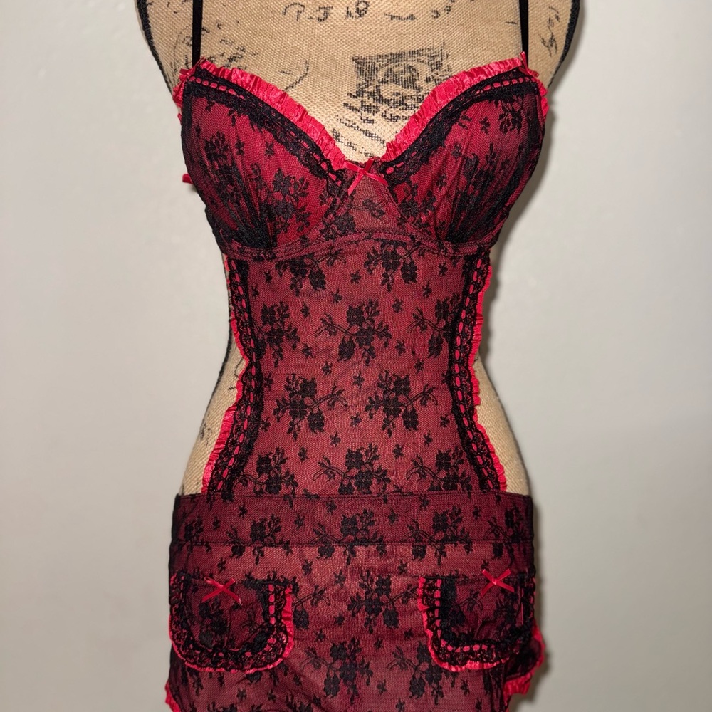 Victoria's Secret Red and Black Lace Chemise